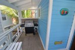Screened-in, private front patio. Great for beach toys or a BBQ